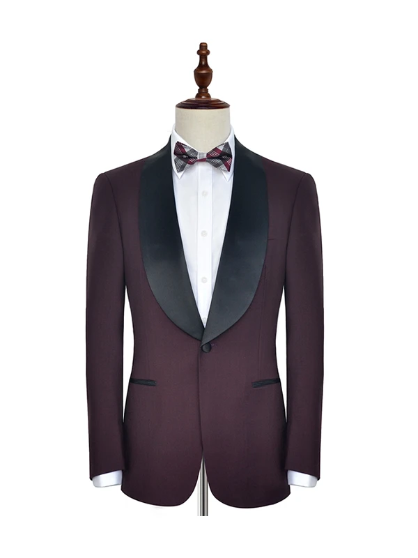 Burgundy Business Prom Suit with Shawl Lapel